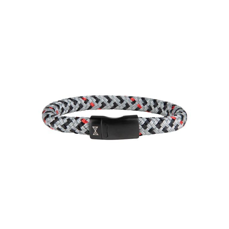 Aze Jewels Armband | Marine Regatta - 8mm Armband Nautisch Grijs & Zwart/Rood L Heren