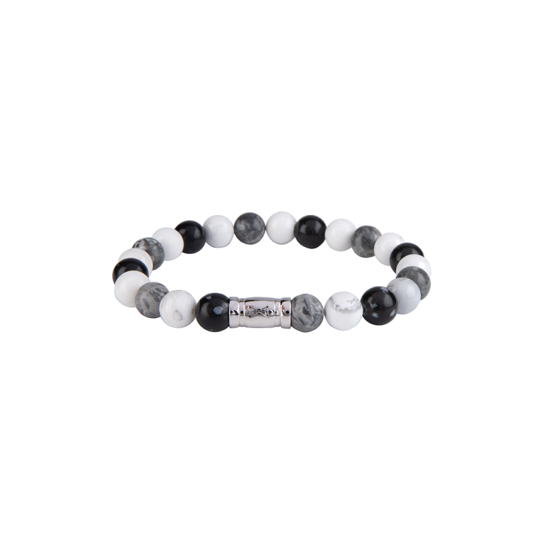 Aze Jewels Armband | Rocks Mont Blanc - 8mm Armband Edelstenen Wit-zwart-grijs L Heren