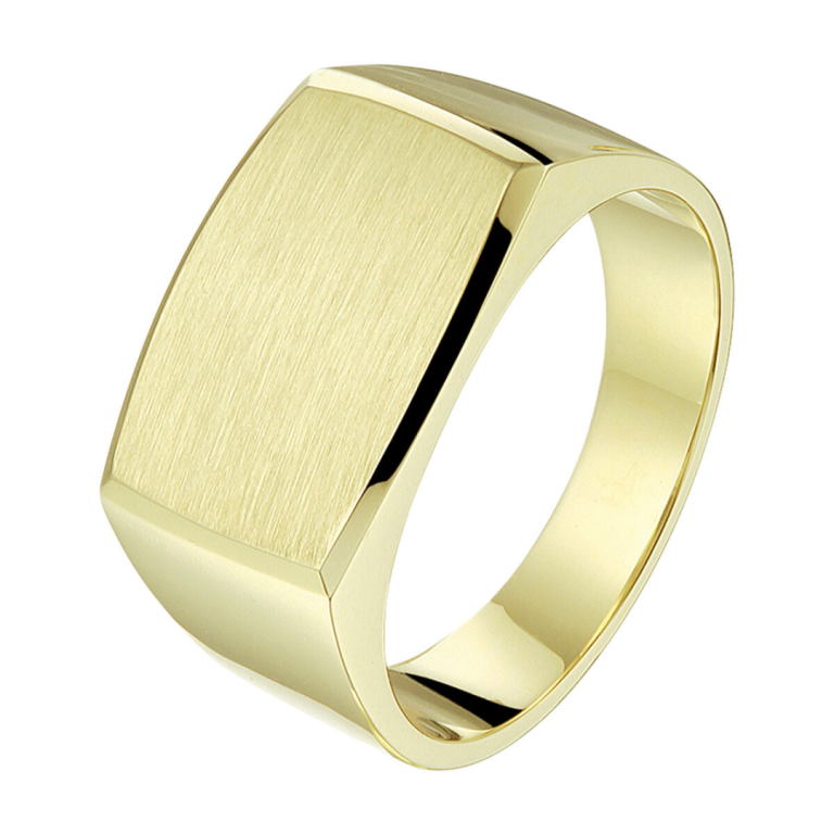 graveerring massief mat gediamanteerd 14K geelgoud