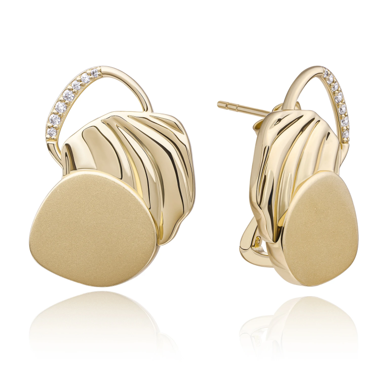 Earrings | Uneven Push Back Earrings Gold - CZ
