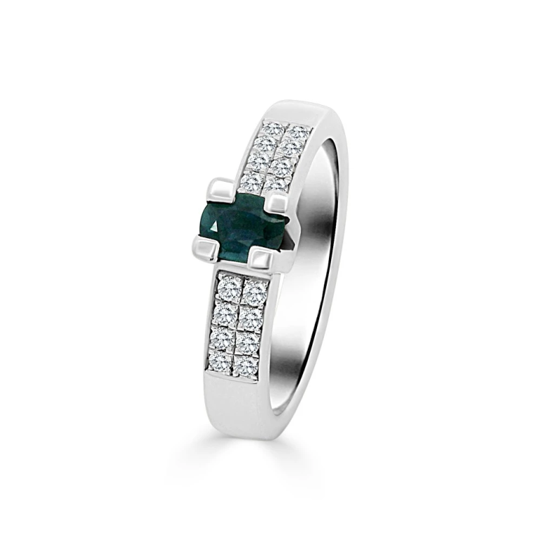 Witgouden Ring met Diamant en Saffier
