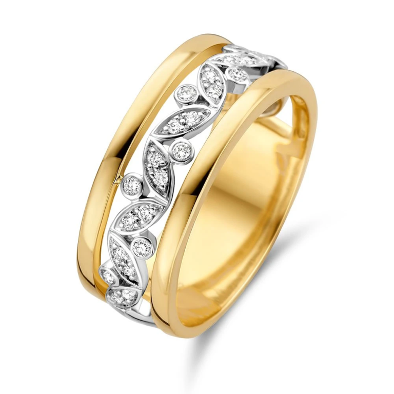 Ring bicolor briljant 0.20 crt. Maat 56